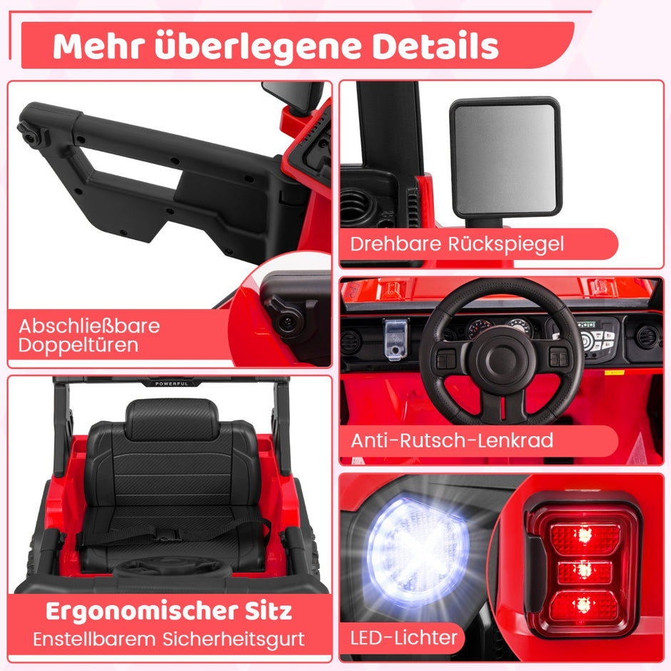Elbil – för barn med 2,4G fjärrkontroll och USB ljus musik 12V Jeep Bil – Röd