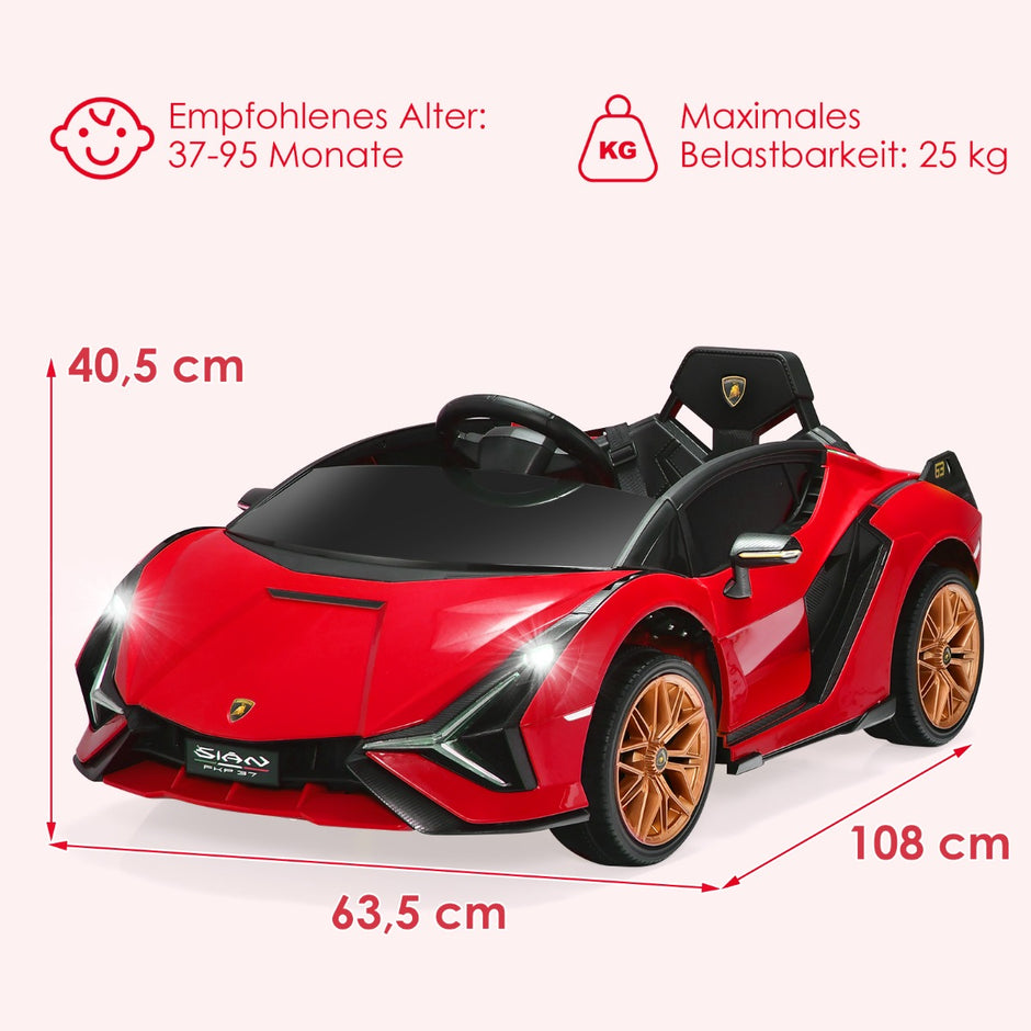 12V – Lamborghini barnbil med 2,4G fjärrkontroll 3-5km/h MP3 – Röd