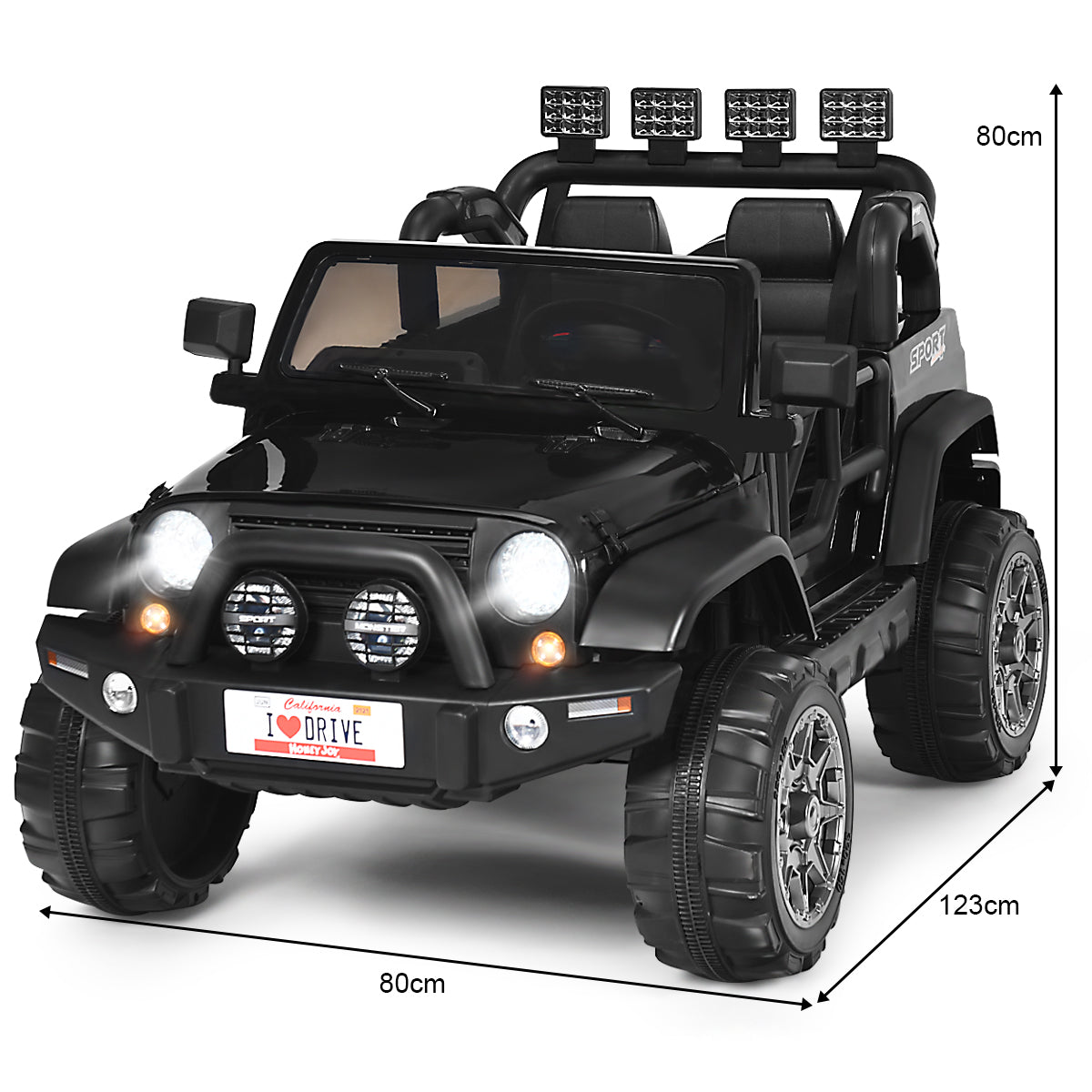 12V – elbil batteridrivet elfordon med säten – 2 123 x 80 x 80 cm – Svart