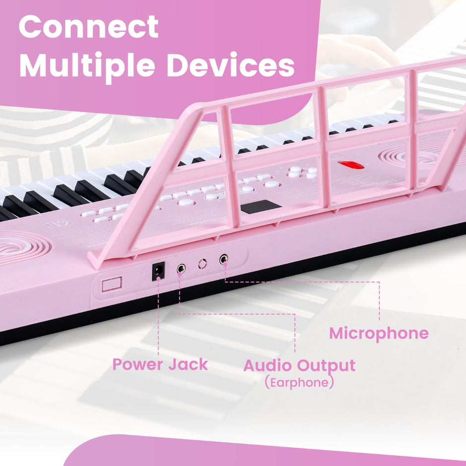 Tangenter – Pianoklavier med stativ och mikrofon bärväska Digitalpiano E – 61 – Rosa