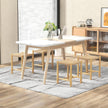 Matsalspallsset – ram av gummiträ och sits vävt papper – 36 x 36 x 45 cm – Natur