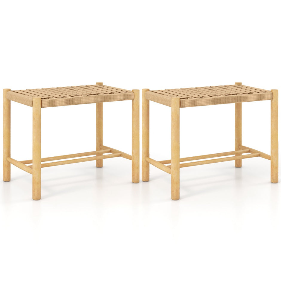 Matsalspallsset – ram av gummiträ och sits vävt papper – 56 x 36 x 45 cm – Natur