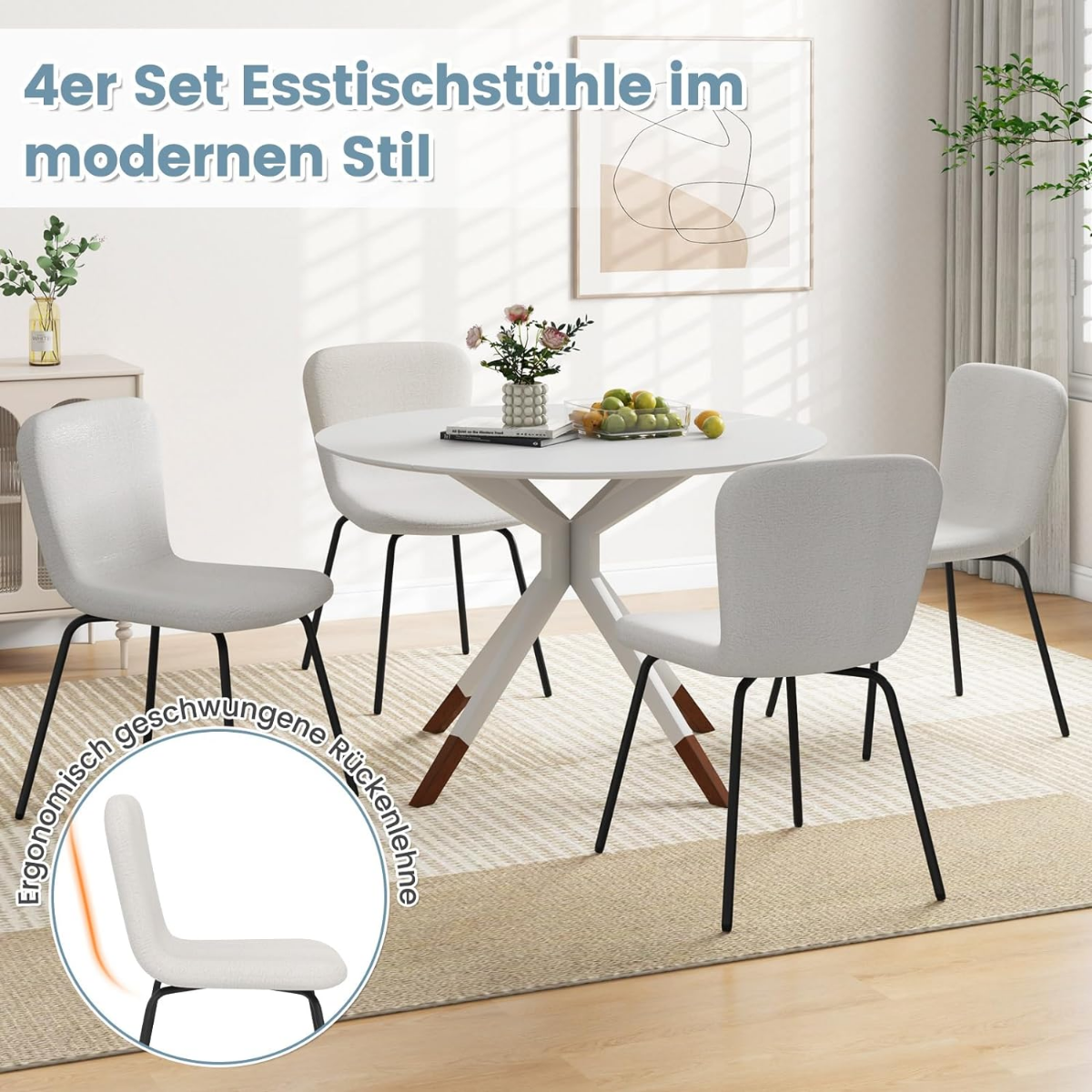 Set – med matsalsstolar stoppade köksstolar ryggstöd – 4 47 x 58 x 86 cm – Beige