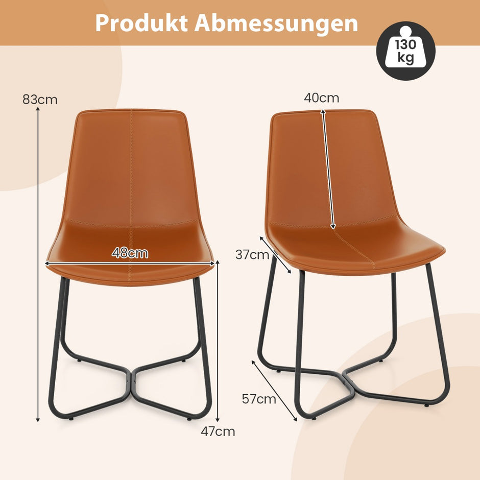 Set – med matsalsstolar köksstolar gjorda av konstläder klädda bruna metallben – 2 – Brun