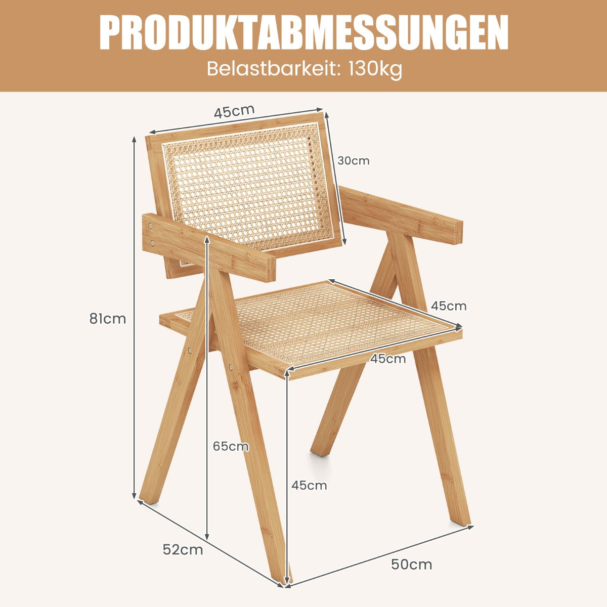 Set – med matsalsstolar köksstolar gjorda av bambu och simulerad rotting – 4 50 x 52 x 81 cm – Natur