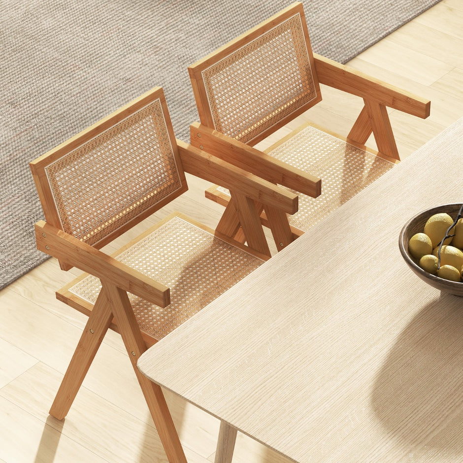 Set – med matsalsstolar köksstolar gjorda av bambu och simulerad rotting – 4 50 x 52 x 81 cm – Natur