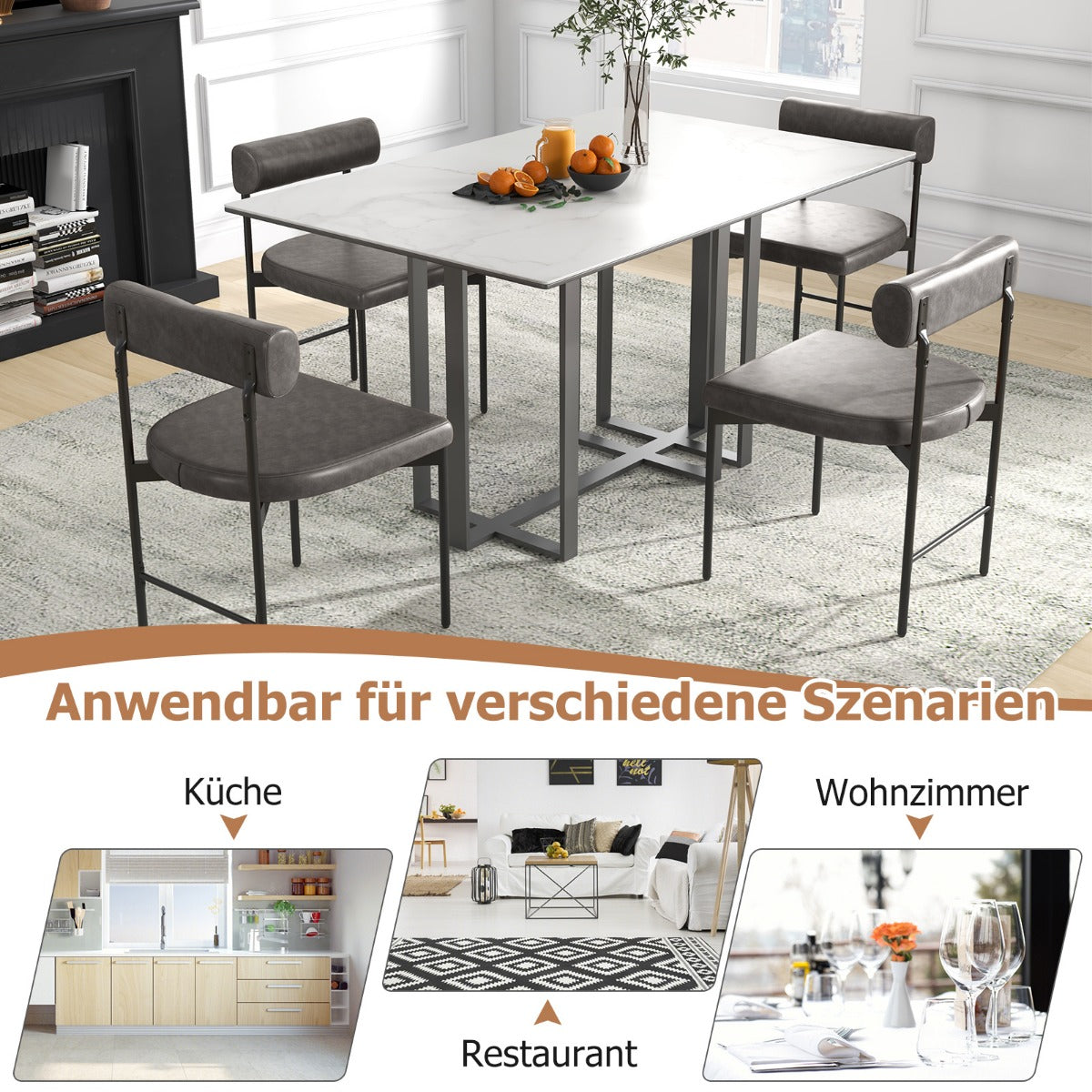 Set – med matsalsstolar köksstolar av PVC läder vadderat ryggstöd grått – 2 – Grå