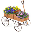 Blomsterställ – trävagn växtvagn blomstervagn med hjul av metall – 62 x 34 x 60 cm – Orange
