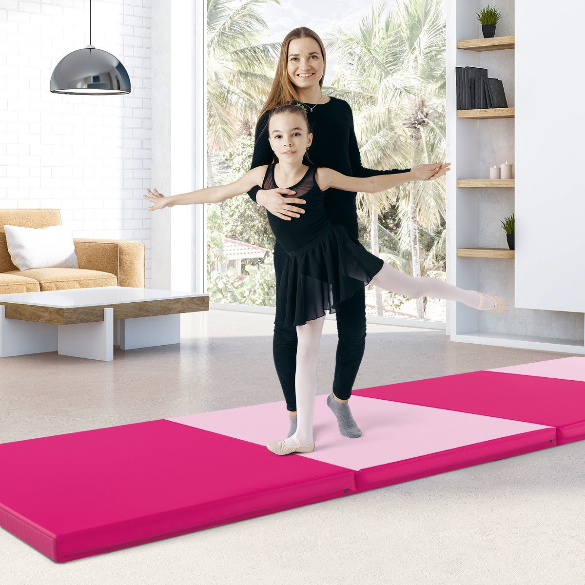Mjuk – golvmatta av konstläder med bärhandtag och klätterlås, hot pink – 300 x 117 x 5 cm – Röd och rosa