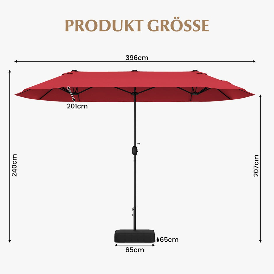 Dubbelsolskärm – med stativ Stor XXL – 400 x 200 cm – Vinröd