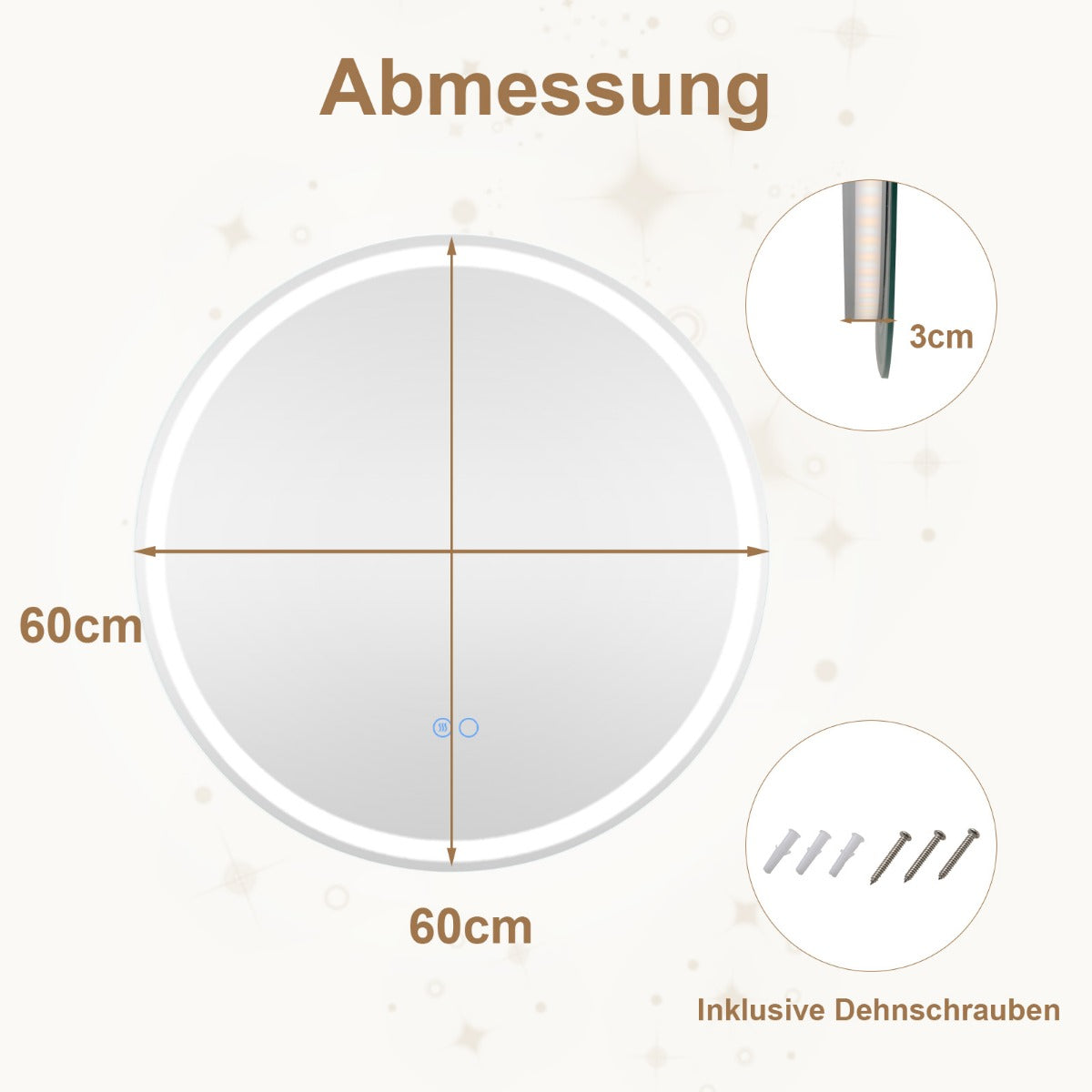 LED badrumsspegel – med belysning rund anti dim – 60 cm – Silver