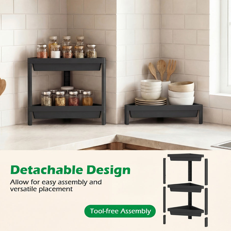 pack – hörnhylla med avtagbar design och dräneringshål fristående badrumshylla – 2 – Svart