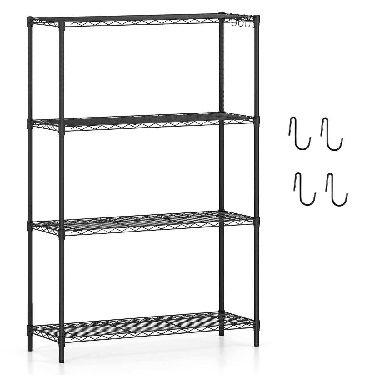 vånings – metall ställhylla med krokar och justerbara hyllor tunglasthylla – 4 4 91 x 35 x 138,5 cm – Svart
