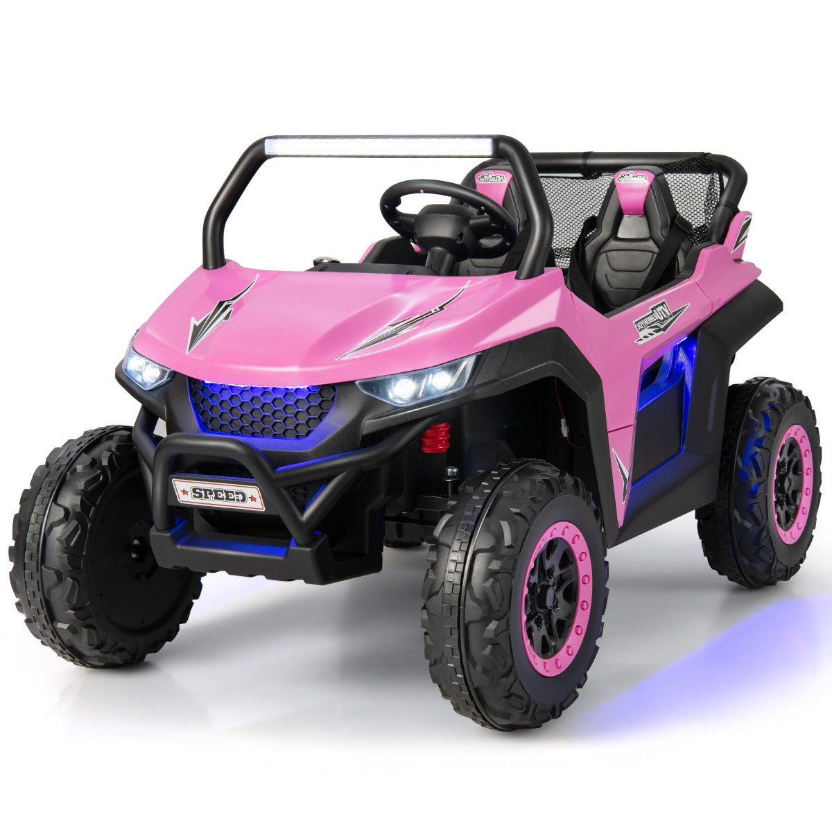 Barnbil – Mobil terrängfordon med säten och fjärrkontroll – 2 118 x 74 x 71 cm – Rosa