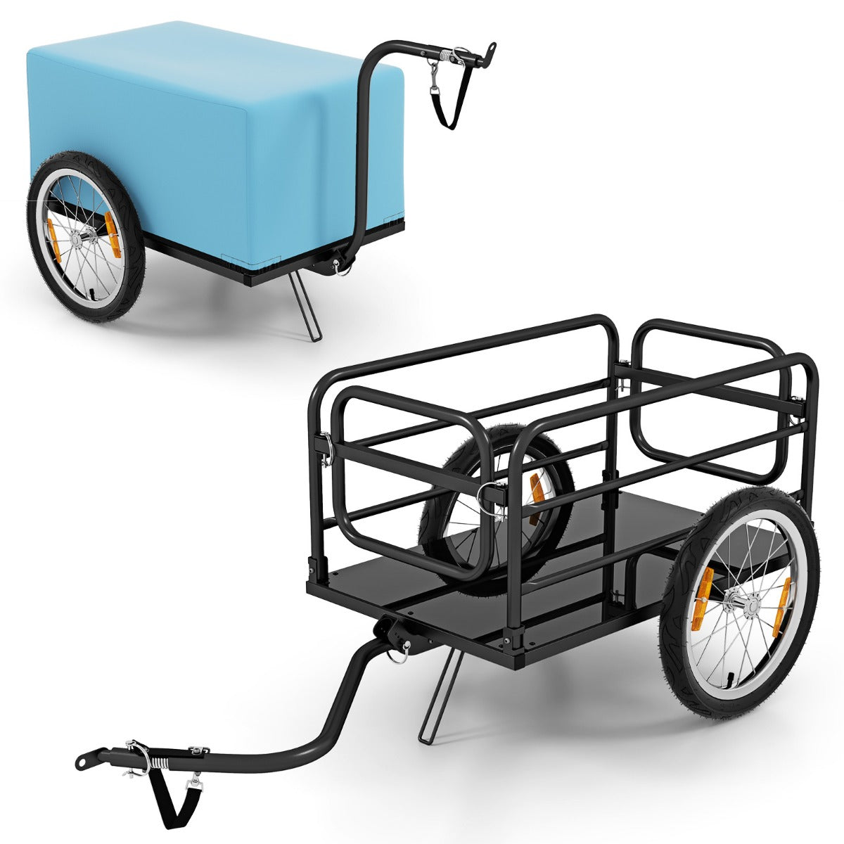 Cykelsläp – Lastvagn Vikbar med lock och koppling reflektorer – 145,5 x 61 x 58 cm – Svart