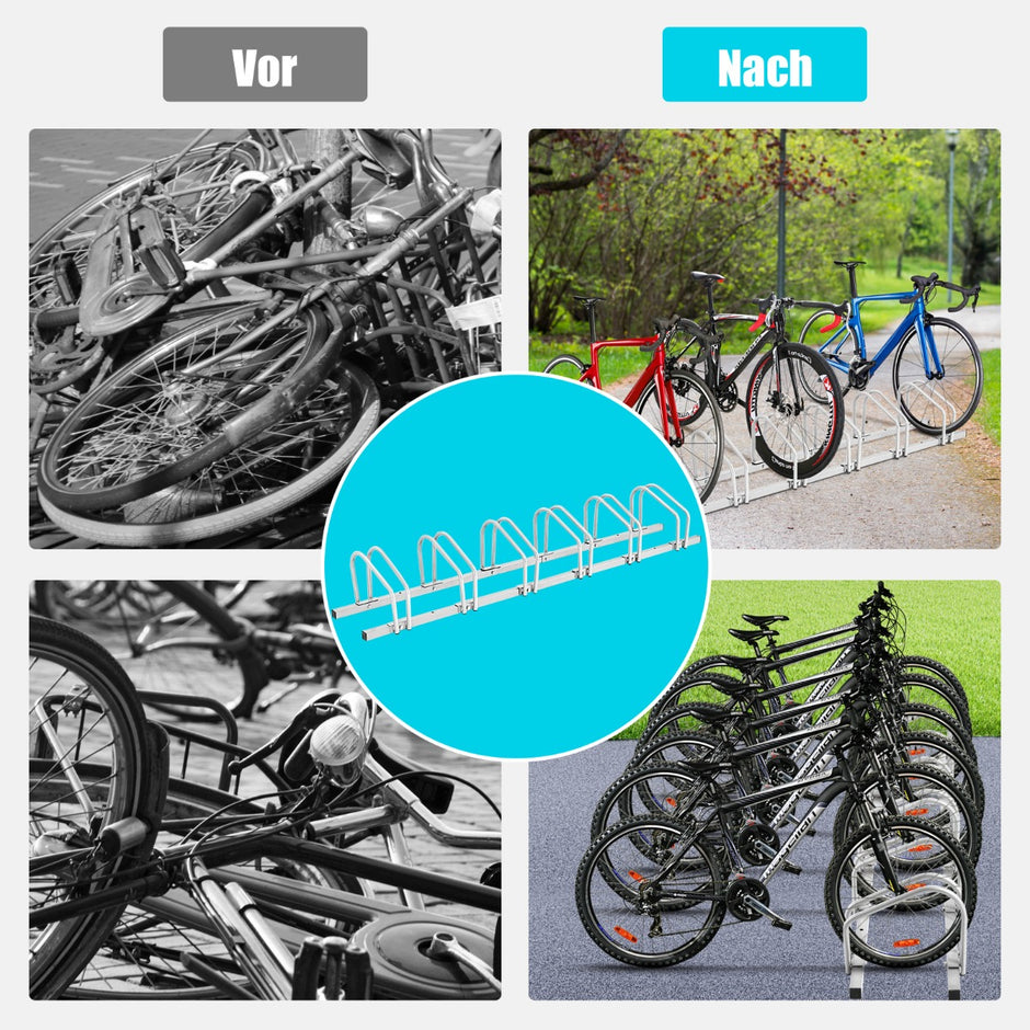 Cykelställ – för cyklar Flera stativ Stål Golvställ – 6 – Silver
