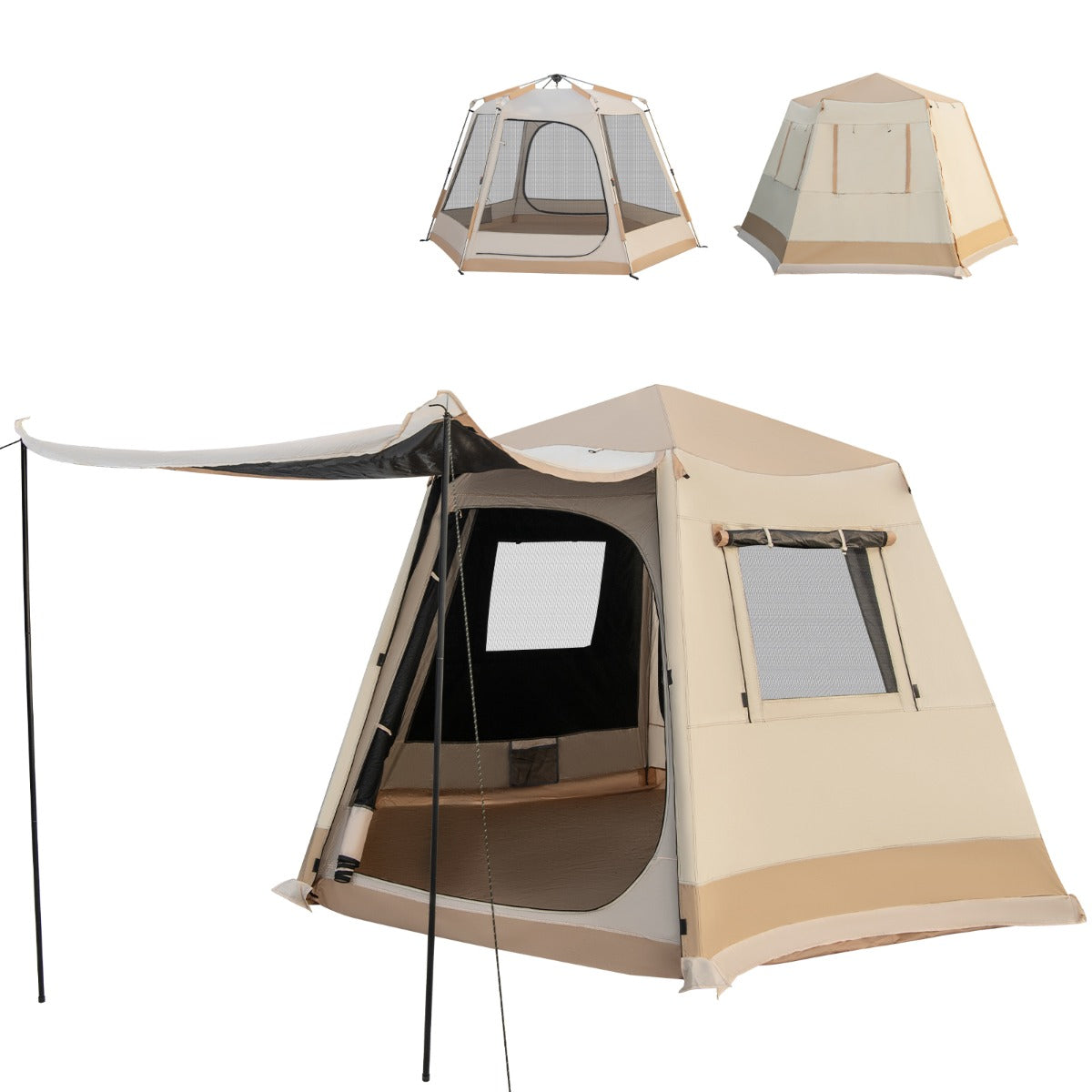 Pop – up campingtält med automatisk montering och bärväska Dubbellagers hytttält – Beige