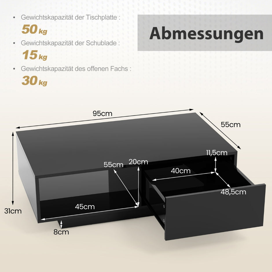 Soffbord – med färger LED lampor och fjärrkontroll Sidobord – 20 95 x 55 x 31 cm – Svart