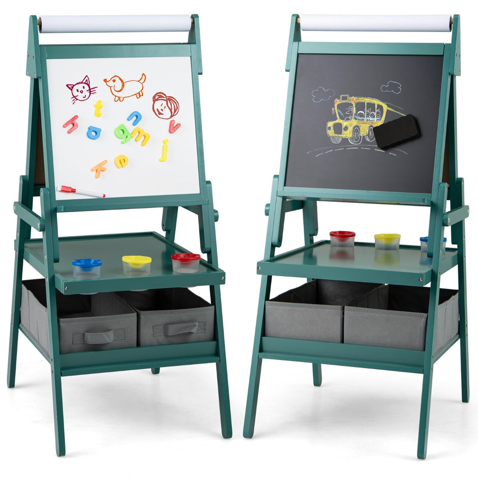 i – Barn Tafel med Pappersrulle och magnetisk Krittavla Whiteboard Dubbelsidig – 3 1 – Grön