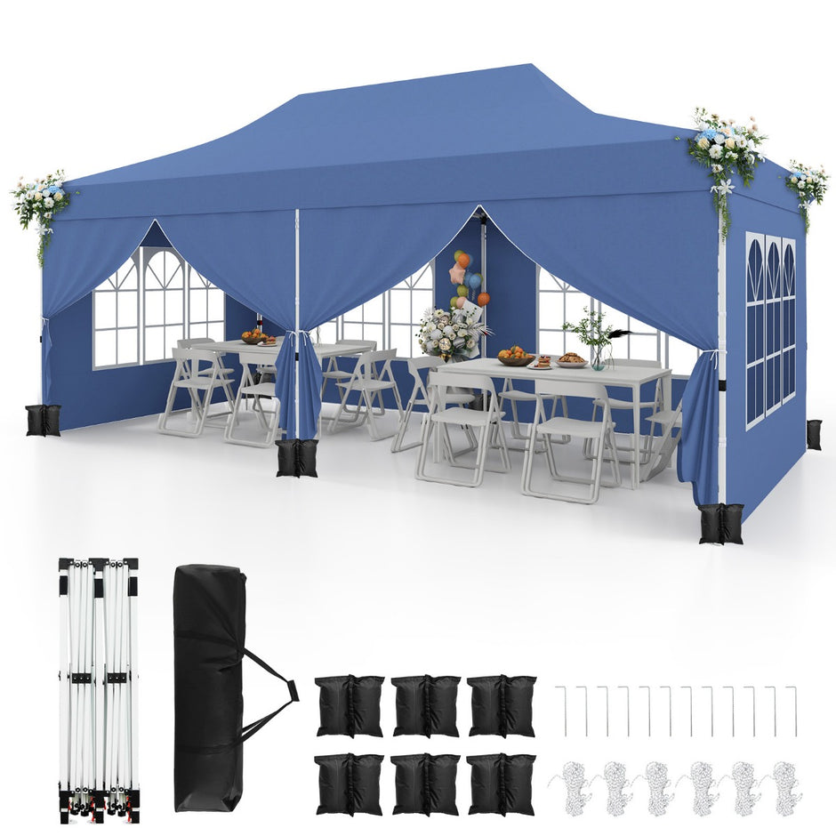 Paviljong – med avtagbara väggar och sandsäckar – 6 3 x 6 m – Blå