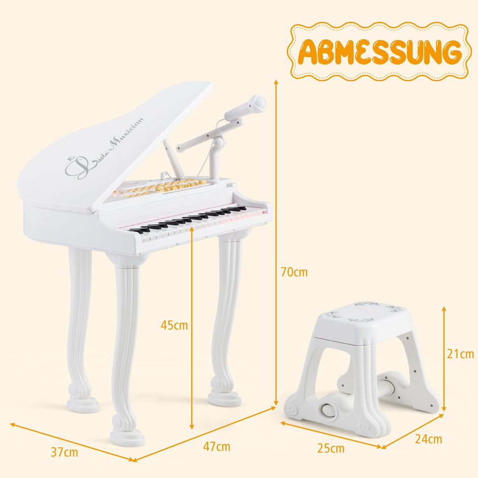 Barnkeyboard – med tangenter och pall Elektroniskt pianotangentbord – 37 47 x 37 x 70 cm – Vit
