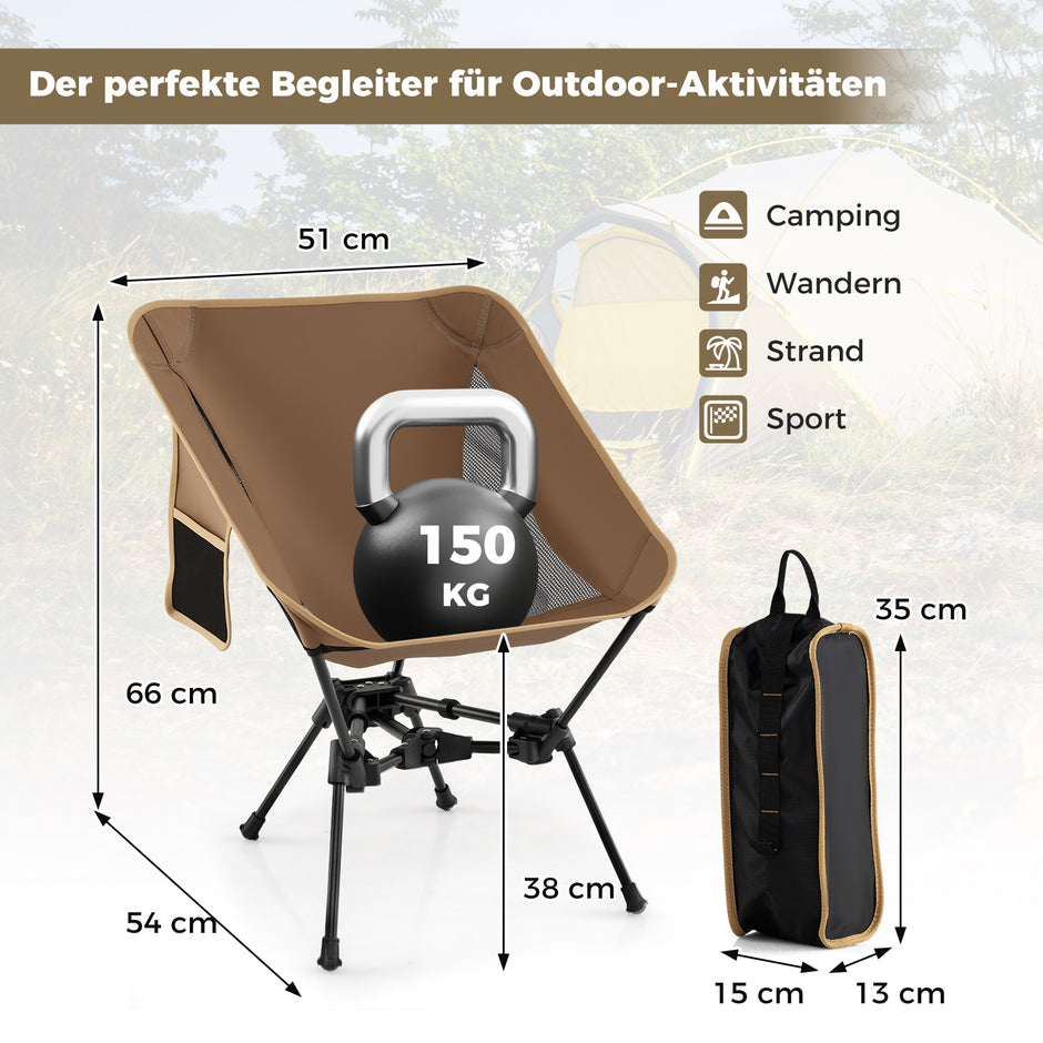 Fällbar – campingstol ultralätt med sidoficka fiskestol bärförmåga – 150 kg – Kaffe
