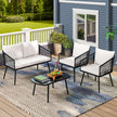 Rattan – Trädgårdsmöbler Set Balkongmöbler med sitt och ryggkuddar Terrassmöbler – Svart