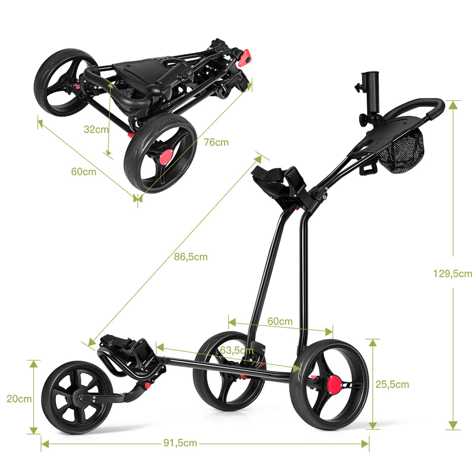 hjulig – golfvagn Vikbar i järn med justerbart TPR handtag Metall – 3 – Svart