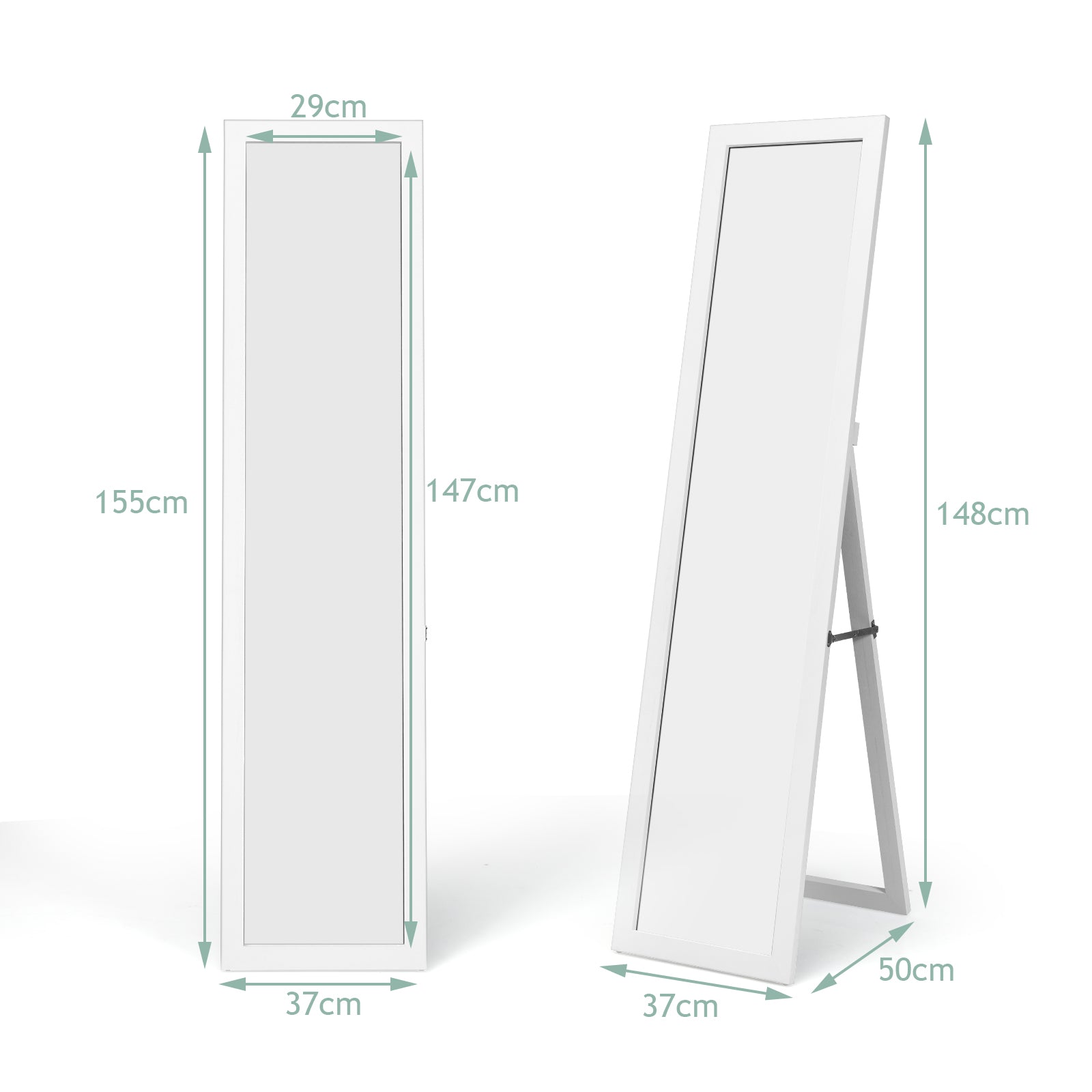 i – fullängdsspegel Hellängdsspegel med träram – 2 1 37 x 155 cm – Vit