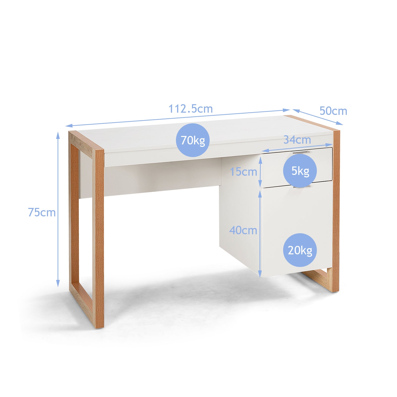 Modernt – datorskrivbord med förvaringsskåp – 112,5 x 50 x 75 cm – Vit