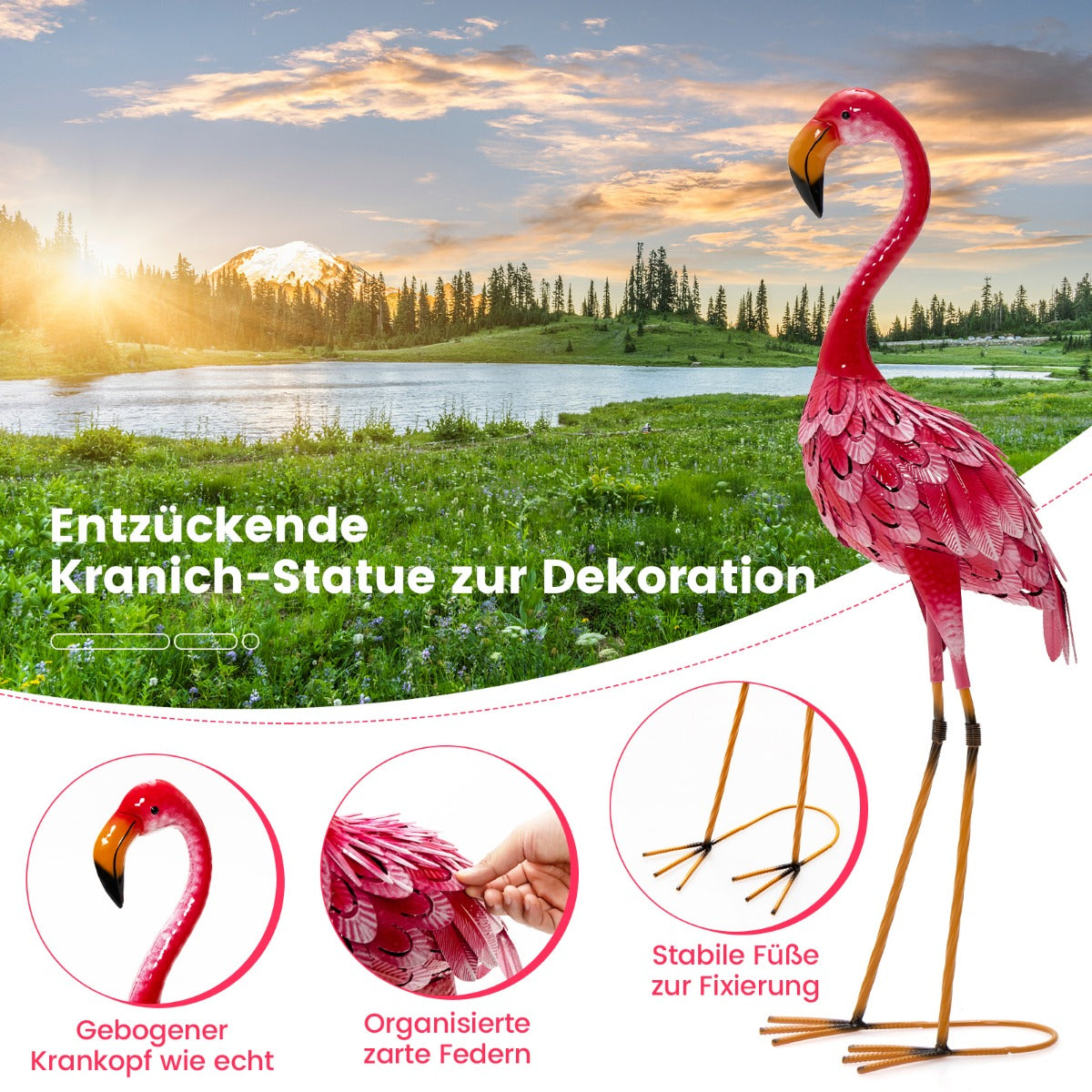 Flamingo – Decoration delad trädgårdsstaty set i – 2 – Rosa