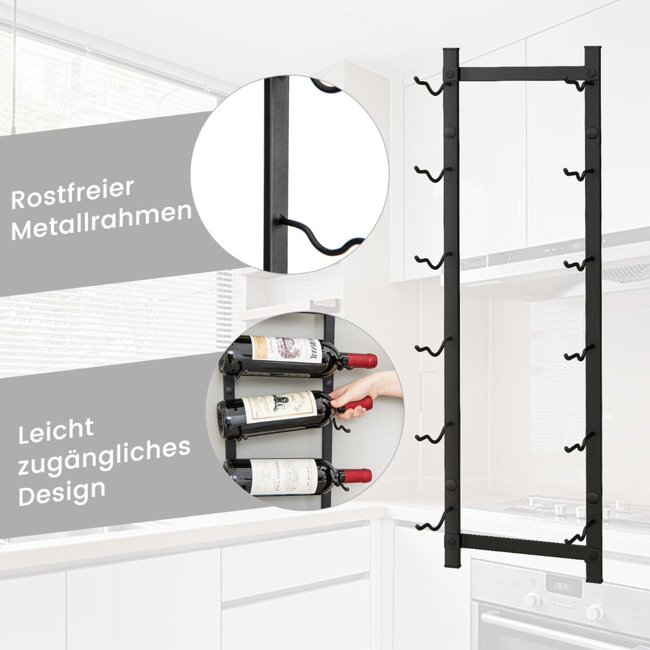 Vinställsvägg – för vinflaskor flaskhållare av metall – 6 22 x 13,5 x 73 cm – Svart