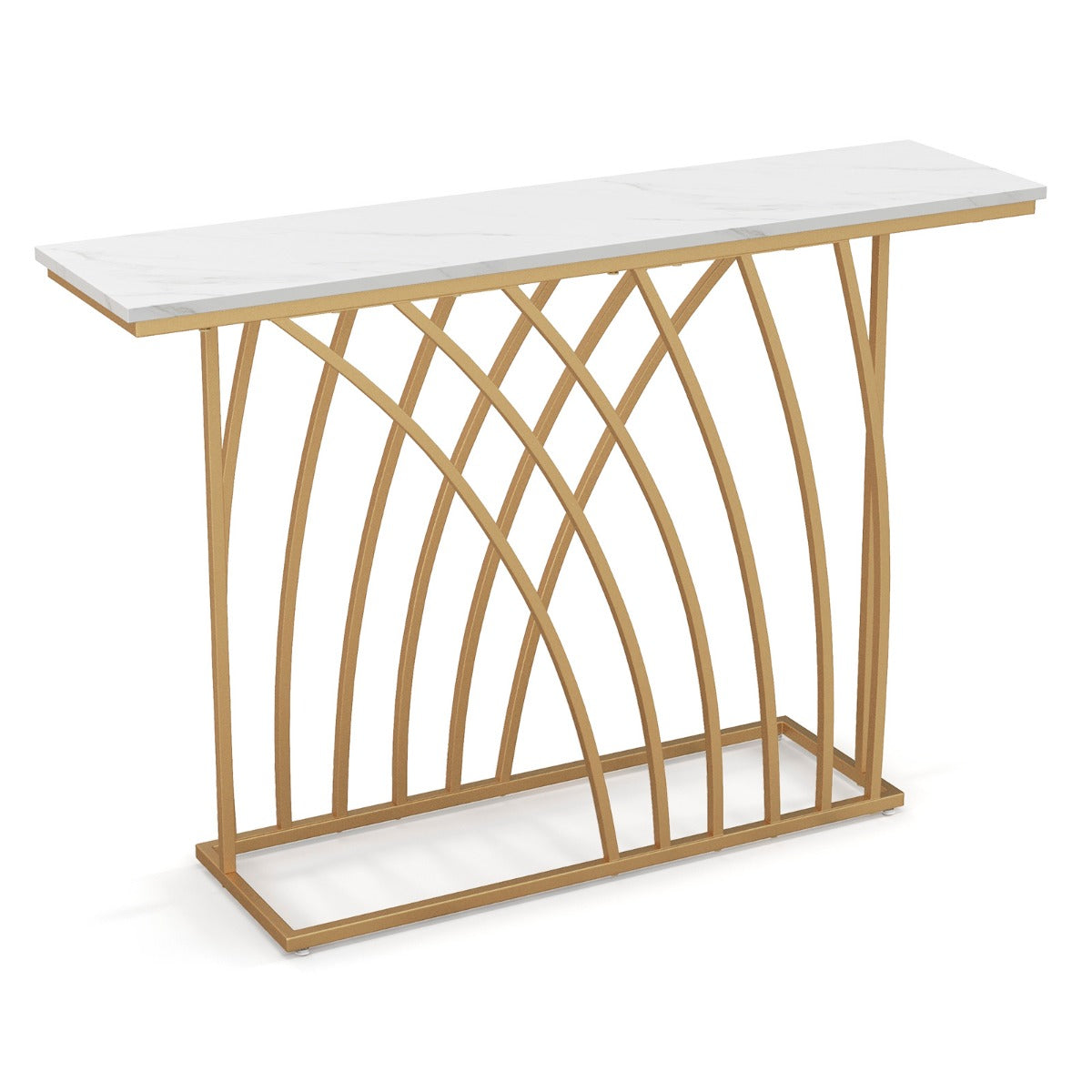 Smalt – konsolbord med marmorlook och geometrisk metallram – 120 x 30 x 80 cm – Guld