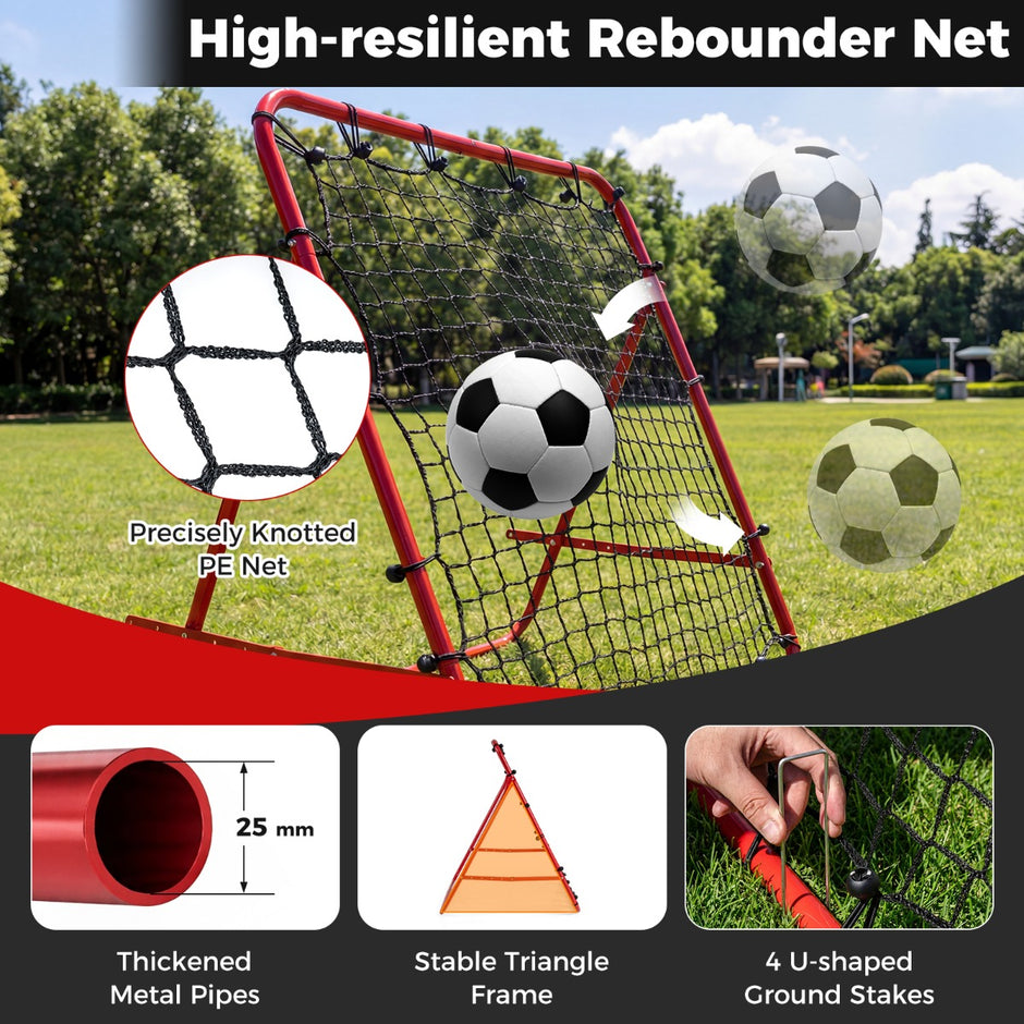 Fotbollsstudsmatta – med justerbara vinklar Hopfällbart studsnät Fotbollsnät – 5 100 x 100 cm – Röd