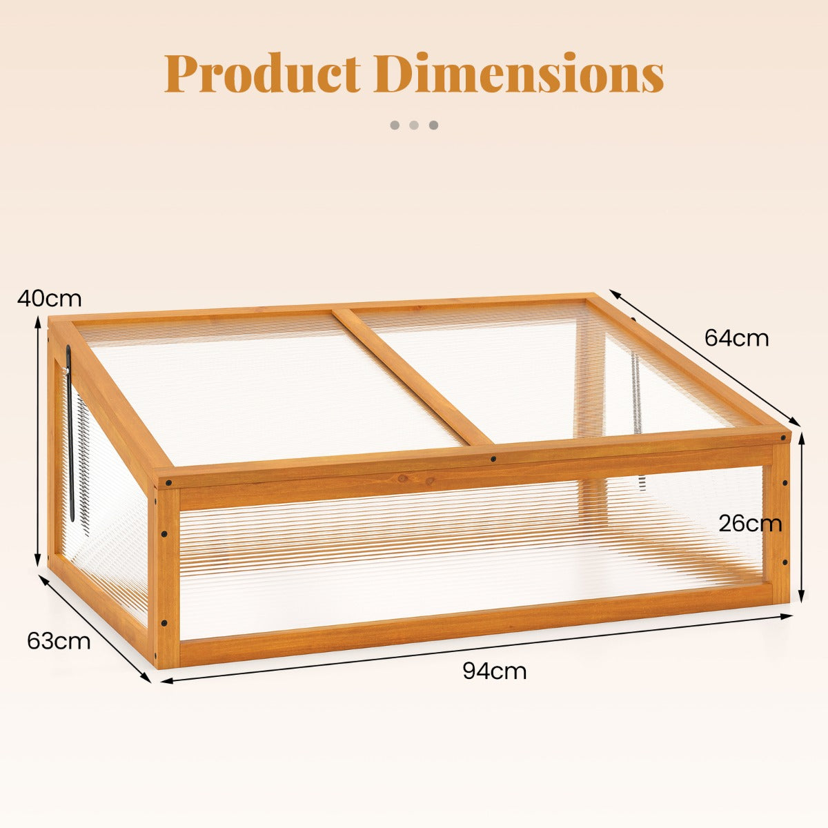 Växthus – Drivhus Trä förhöjd odlingsbädd med transparent vikbart tak – 94 x 63 x 40 cm – Orange