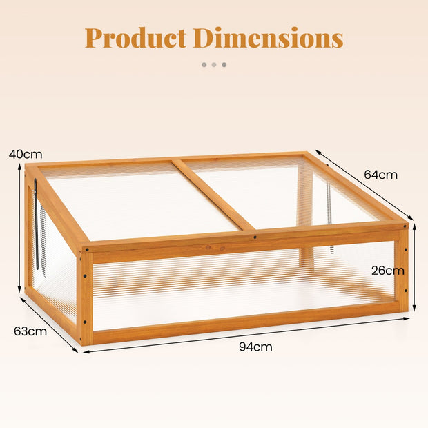 Växthus – Drivhus Trä förhöjd odlingsbädd med transparent vikbart tak – 94 x 63 x 40 cm – Orange
