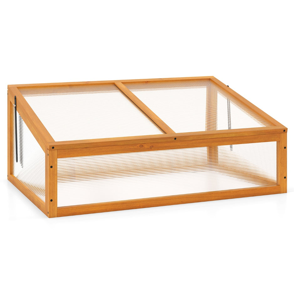 Växthus – Drivhus Trä förhöjd odlingsbädd med transparent vikbart tak – 94 x 63 x 40 cm – Orange