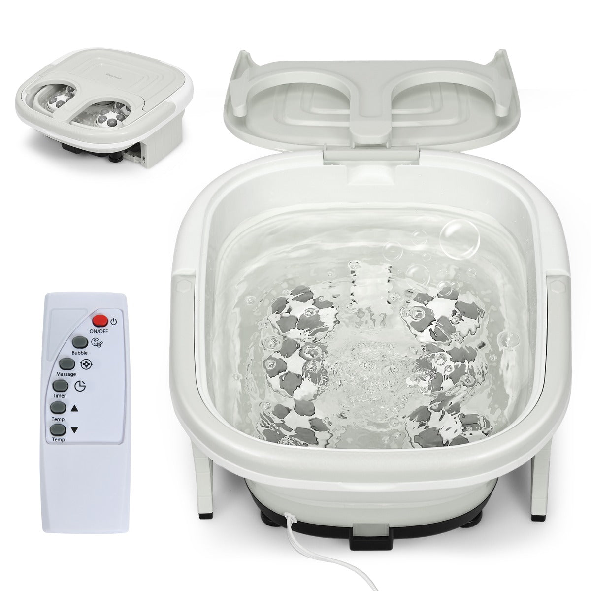 Fotbad – Massager bubbelpool med justerbar värmetemperatur – 42 x 40 x 24 cm – Grå