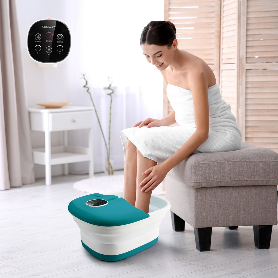 Fotbadsmassager – Fotmassage Spa med fjärrkontroll Vikbar – 33,5 x 41 x 20,5 cm – Blå