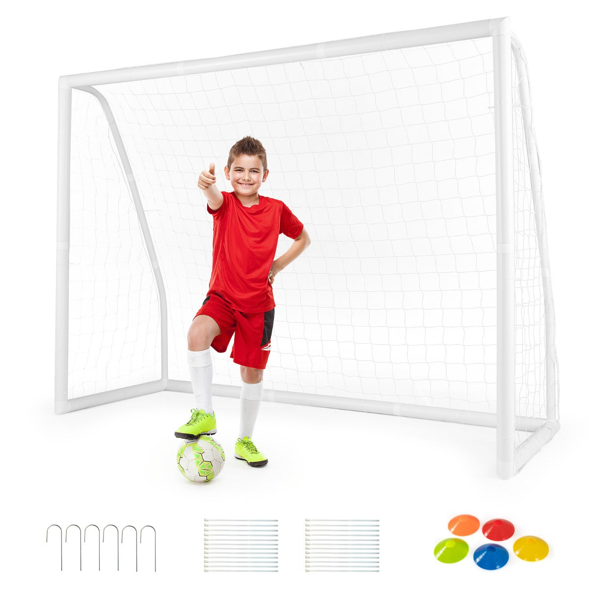Fotbollsmål – med höghållfast nät och markspikar väderbeständig målfotbollsträning – 6 245 x 180 cm – Vit