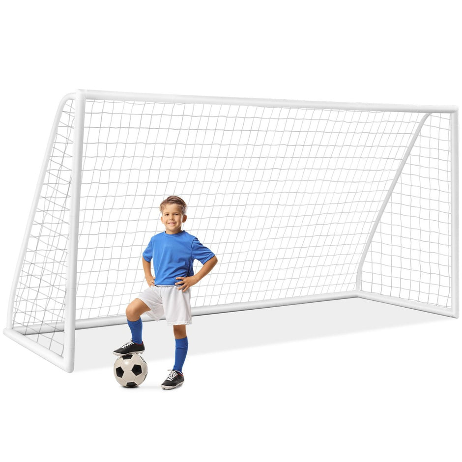 Fotbollsmål – med höghållfast nät och markspikar väderbeständig målfotbollsträning – 6 365 x 182 cm – Vit
