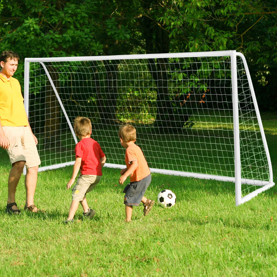 Fotbollsmål – med höghållfast nät och markspikar väderbeständig målfotbollsträning – 6 365 x 182 cm – Vit