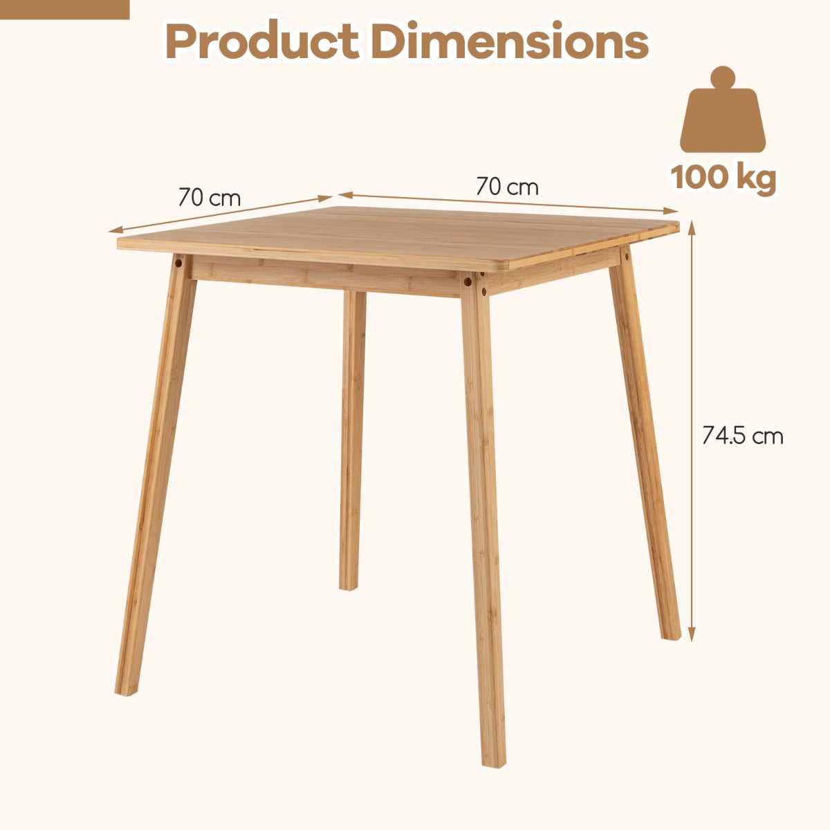 Matbord – i bambus, fyrkantigt träbord köksbord för personer – / 2-4 70 x 70 cm – Natur