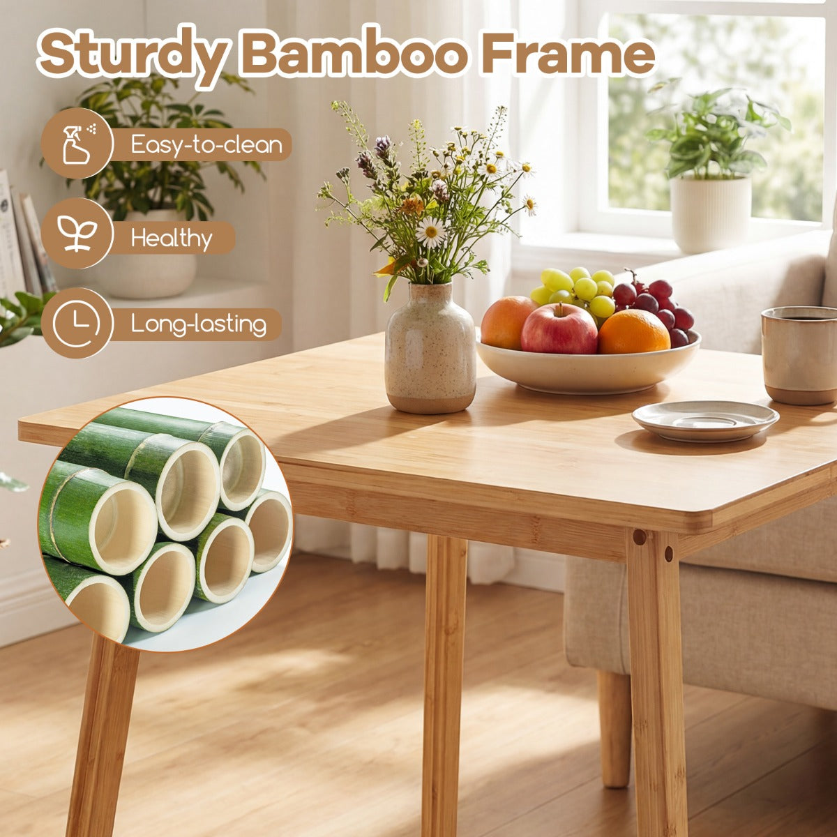 Matbord – i bambus, fyrkantigt träbord köksbord för personer – / 2-4 70 x 70 cm – Natur