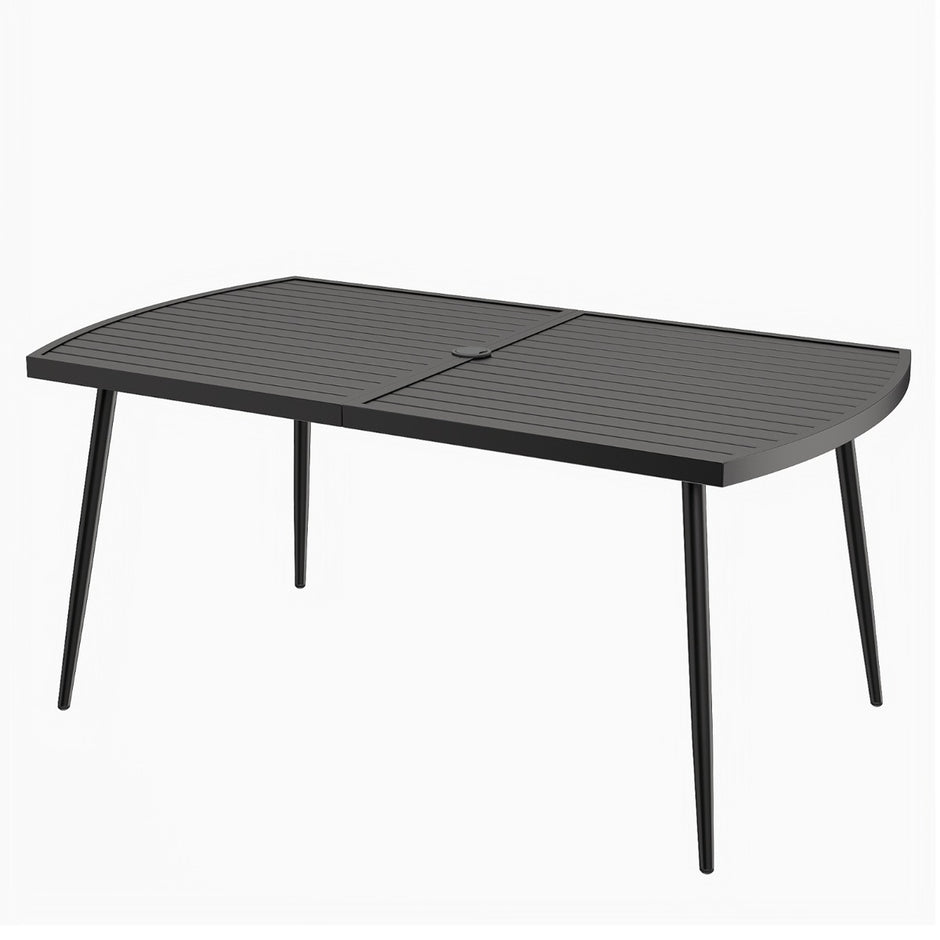 Gårdsbord – Utomhusmatbord För Personer Balkongbord Av Metall Med Parasollhål – 160 x 90 cm 6 4 cm – Svart