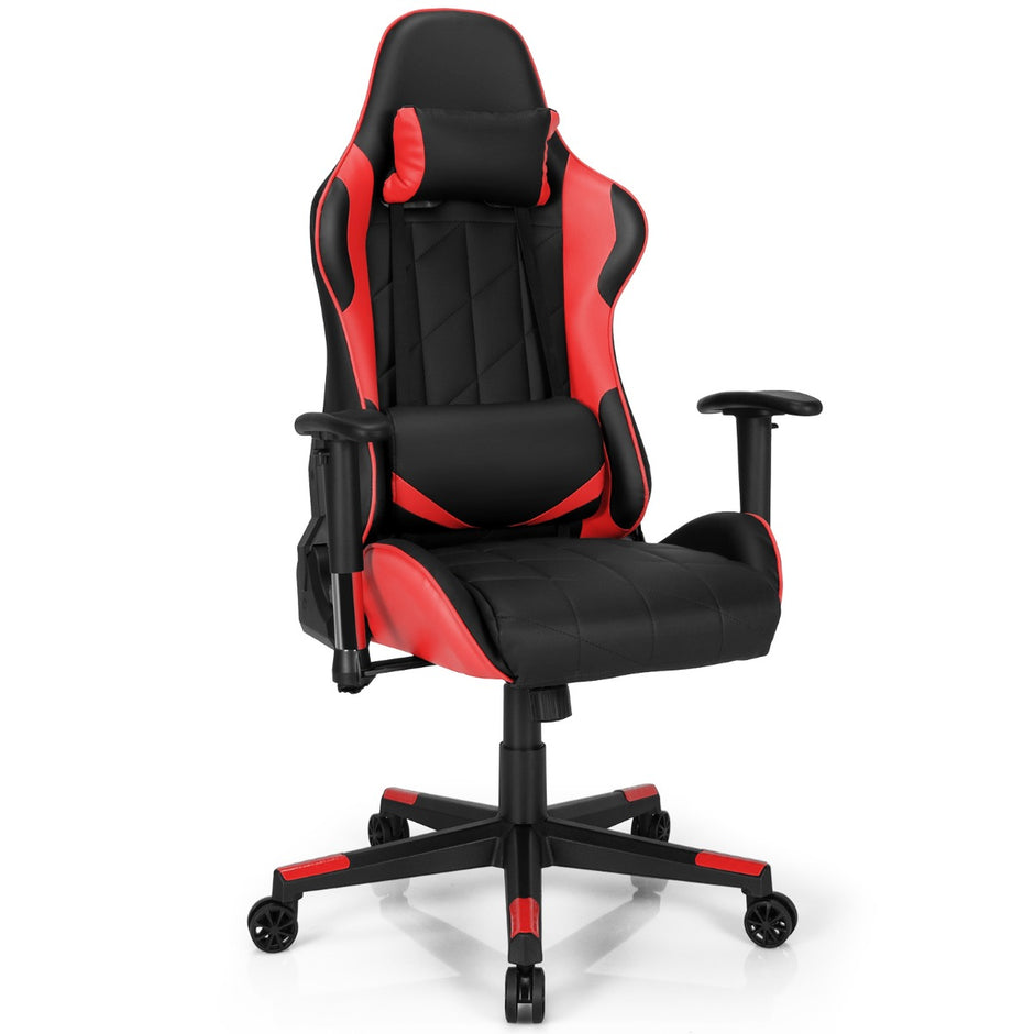 Gamingstol – Racing Style Snurrstol med nackstöd och ländryggskudde 90° 160° Justerbar lutningsvinkel – Röd