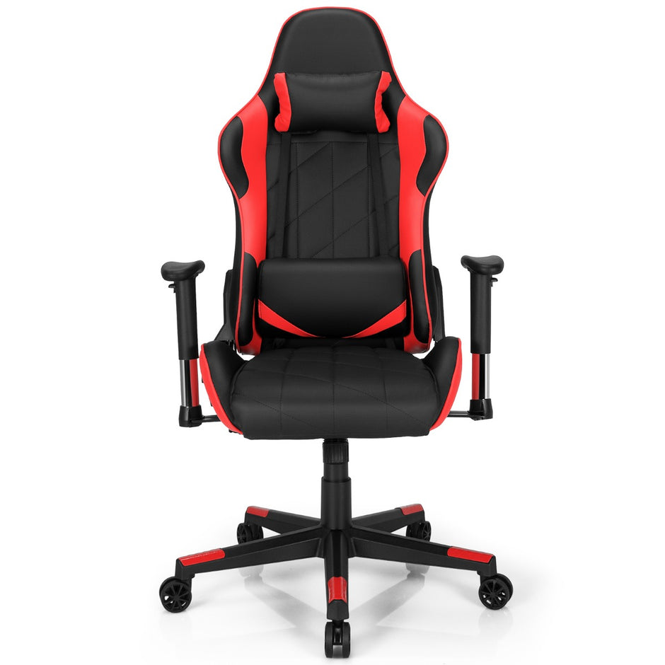 Gamingstol – Racing Style Snurrstol med nackstöd och ländryggskudde 90° 160° Justerbar lutningsvinkel – Röd