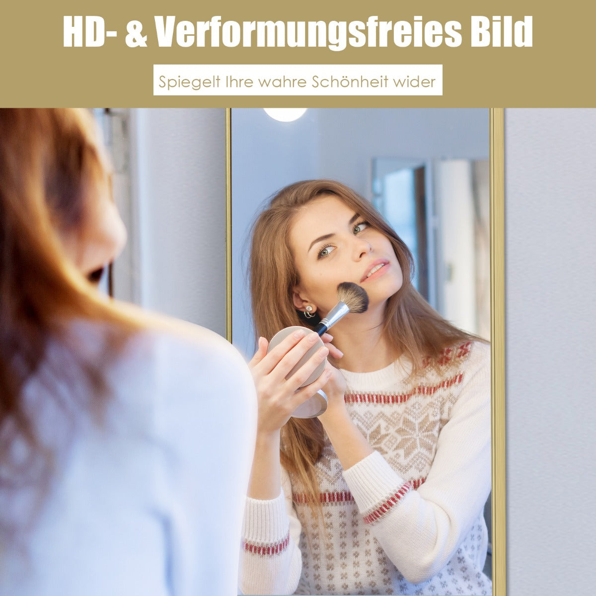 Hellängdsspegel – med höjdjusterbara hängkrokar Väggspegel Gyllene – 37 x 120 cm – Guld