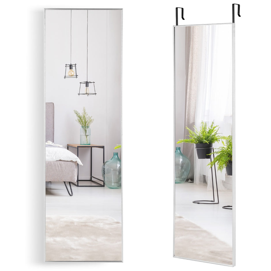 Hellängdsspegel – med höjdjusterbara hängkrokar Väggspegel – 37 x 120 cm – Silver