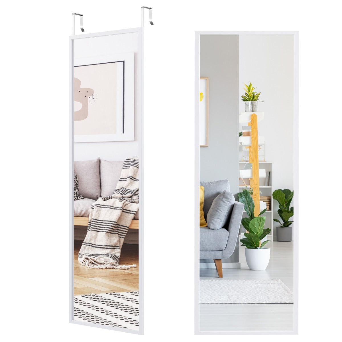 Hellängdsspegel – Väggspegel Dörrspegel Hängspegel – 36,5 x 1,5 x 107 cm – Vit